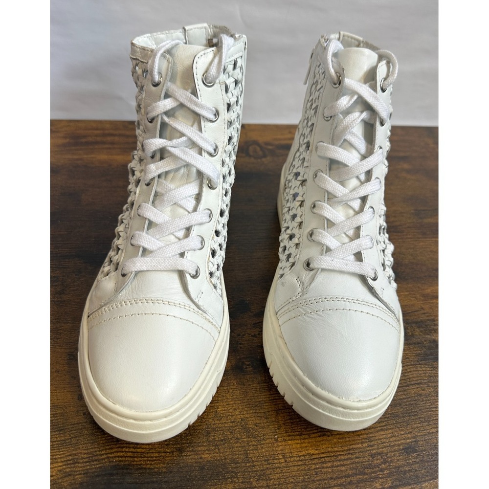 Free People Hayes High Top Sneakers White Woven Leather Lace Up Side Zip Size 8 - Picture 6 of 16